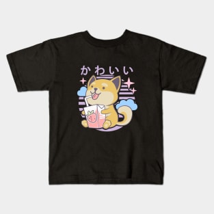 Kawaii Aesthetics Japanese Strawberry Milk Shake かわいい Dog - Violet - Strawberry Milk Kids T-Shirt